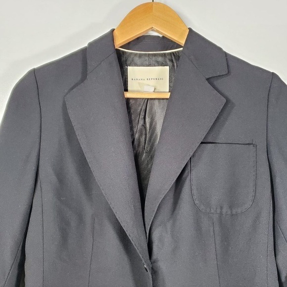 Banana Republic Wool Stretch 2 Button Blazer Black Size 4 - Picture 2 of 11